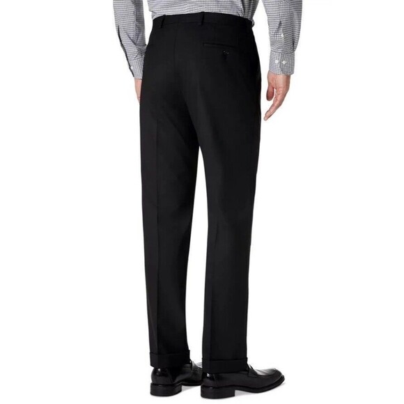 LAUREN RALPH LAUREN70% Wool Blend STRETCH PLEATED Classic BLACK PANTS 38W/30L - Picture 2 of 6